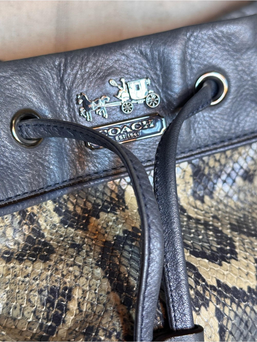 Coach Madison Marielle Python-Embossed Drawstring Shoulder Bucket Bag 17019 - Picture 2 of 14